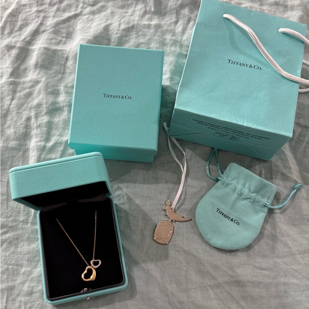Tiffany & Co. Elsa Peretti 18k yellow gold and silver double heart Necklace